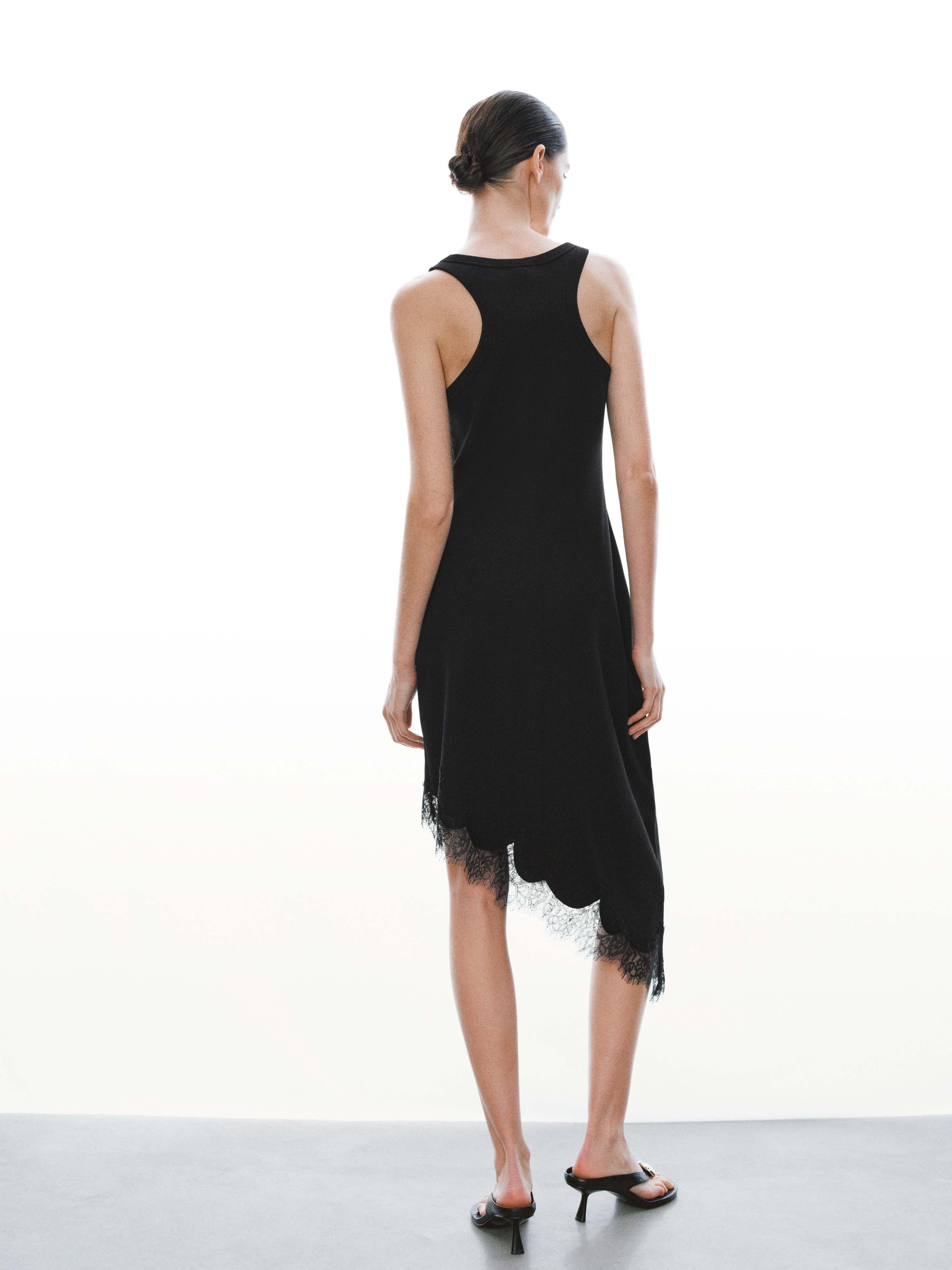 Asymmetric Lace Trim Sleeveless Skinny-Fit Midi Dresses
