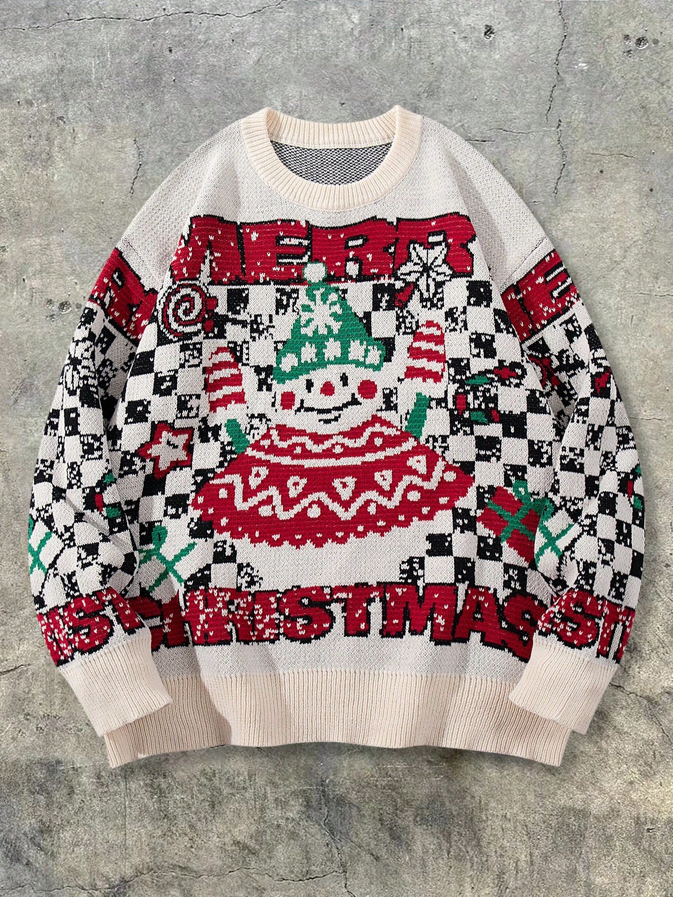 Oversized Graphic Snowman Christmas Sweater