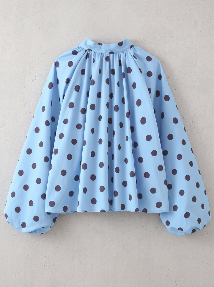 Polka Dot Balloon Sleeve Chiffon Blouse
