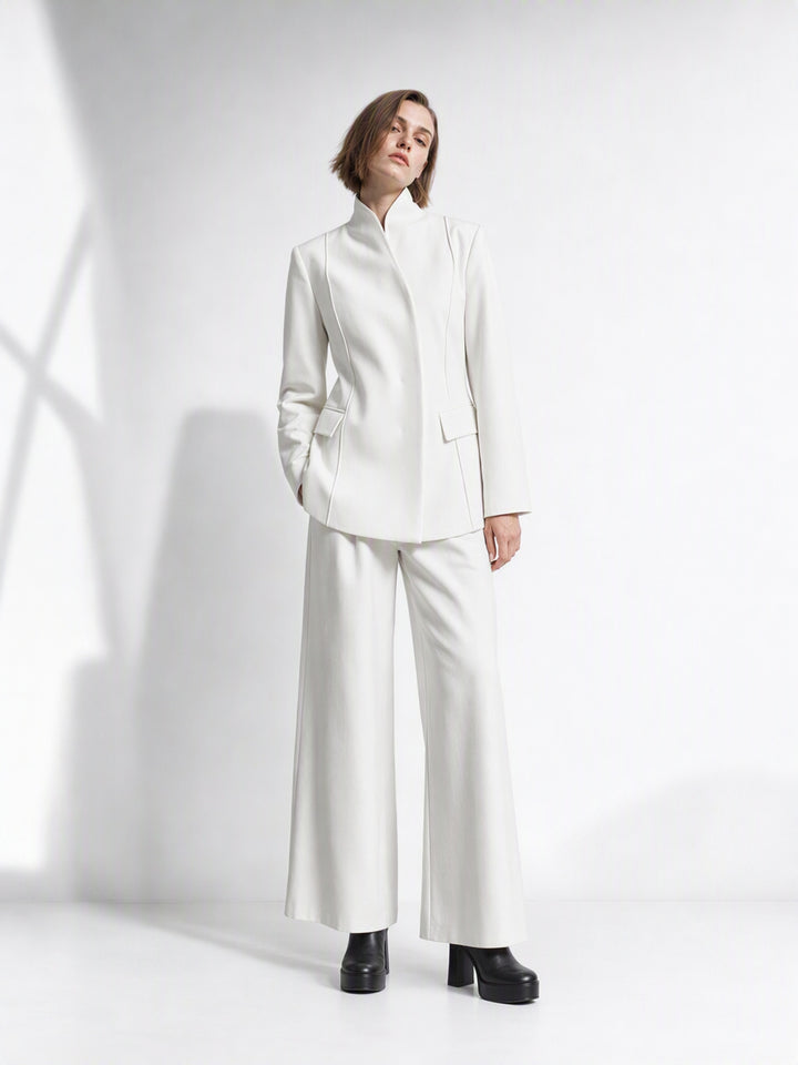 Elegant Tailored White Pant Suit Set