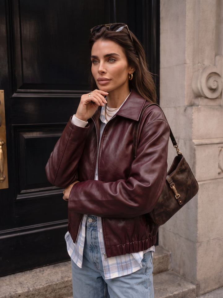 Oversized Burgundy Faux Leather Jacket