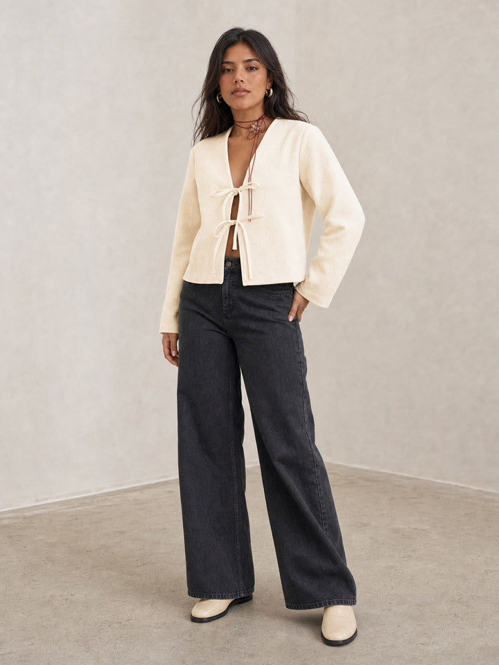 Elegant Tie Front Cropped Shirt