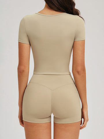 Sculpting Crossover Short Sleeve Crop Top