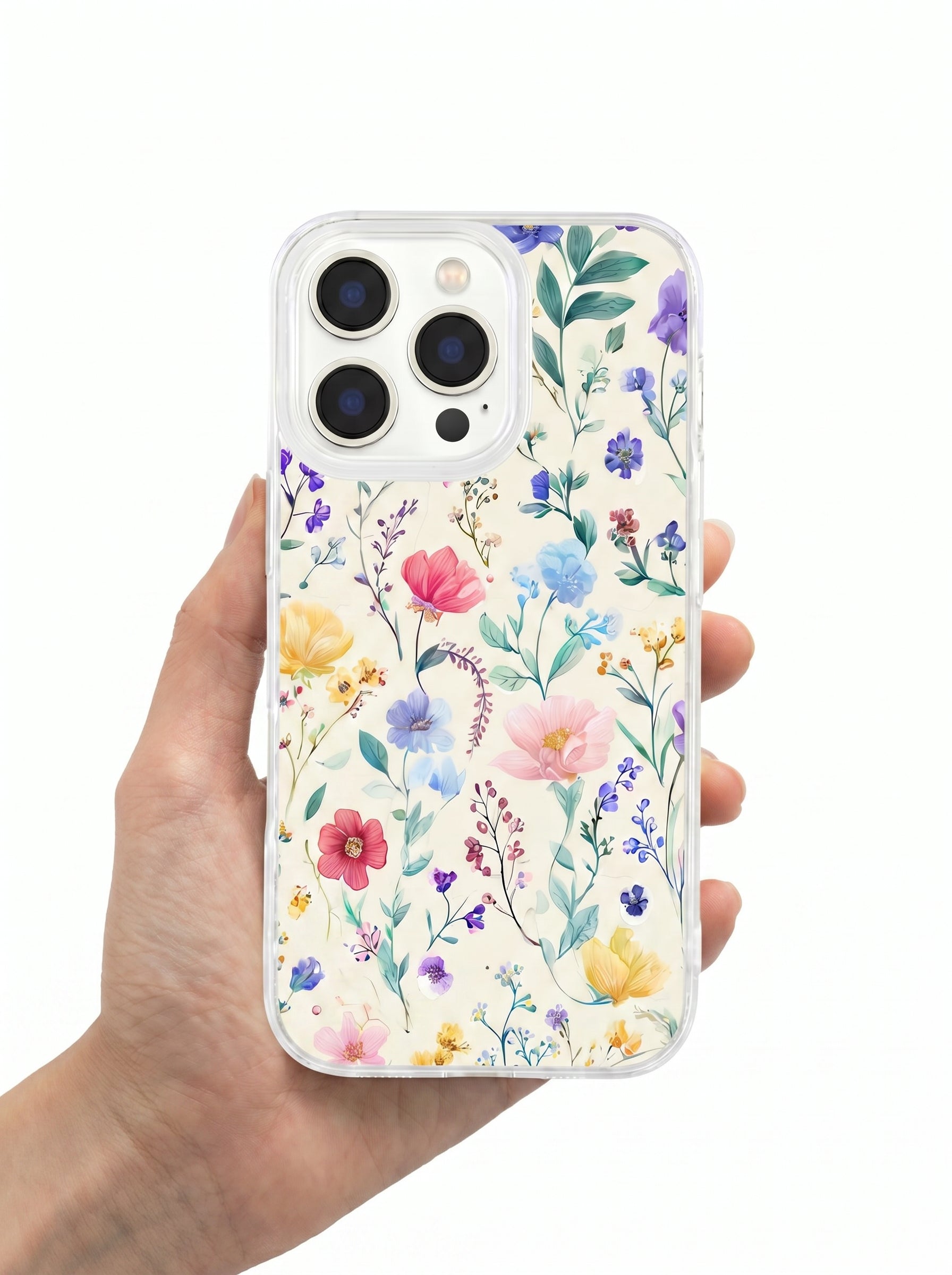 Aesthetic Watercolor Wildflower Floral Phone Case Clear Shockproof Flower Print Protective Case for iPhone
