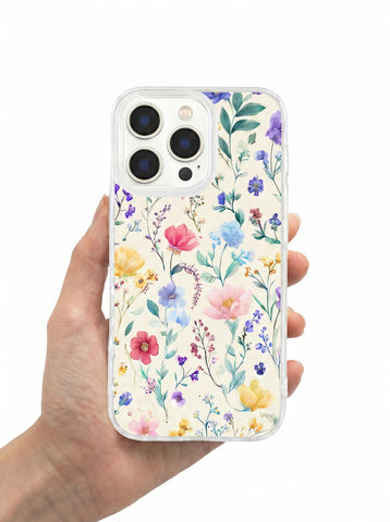 Aesthetic Watercolor Wildflower Floral Phone Case Clear Shockproof Flower Print Protective Case for iPhone

