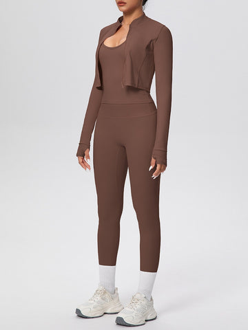 Seamless Ribbed Zip Up Workout Set