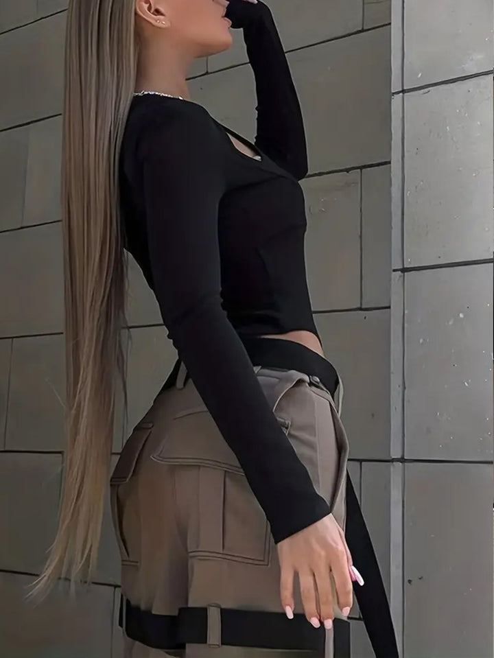 Cutout Buckle Detail Long Sleeve Bodysuit