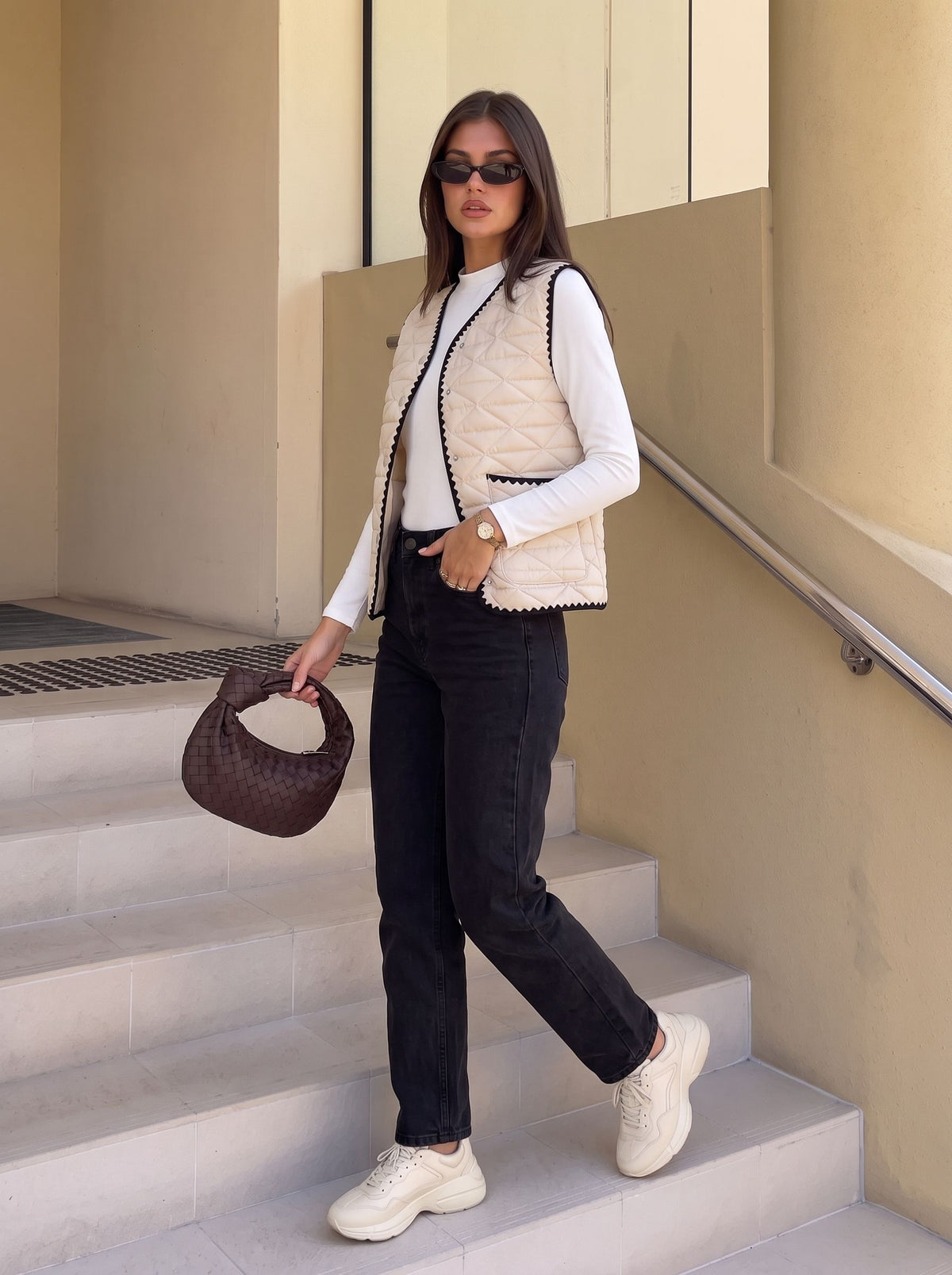 Lightweight Quilted Contrast Trim Vest