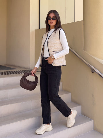 Lightweight Quilted Contrast Trim Vest