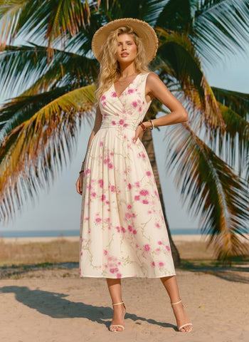 CORINNE
Floral Print V Neck A Line Midi Dress