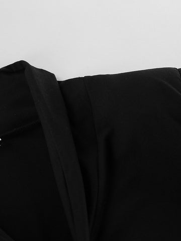 Plunging Neck Tie Front Long Sleeve Top