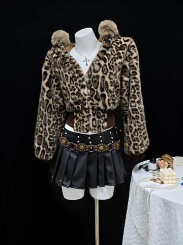 Cropped Leopard Faux Fur Jacket