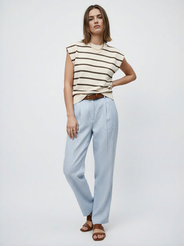 Striped V Neck Casual Knit T-shirt