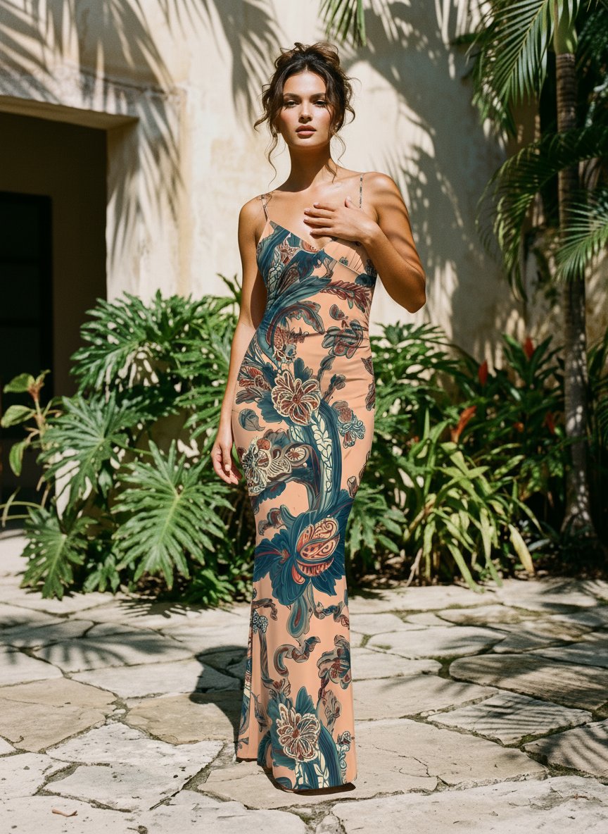 KIRA Floral Print Spaghetti Strap Bodycon Maxi Dress