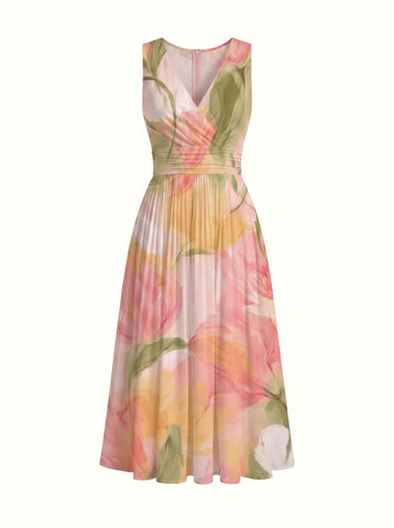 CORINNE
Floral Print V Neck A Line Midi Dress