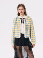 Pastel Plaid Faux Fur Jacket