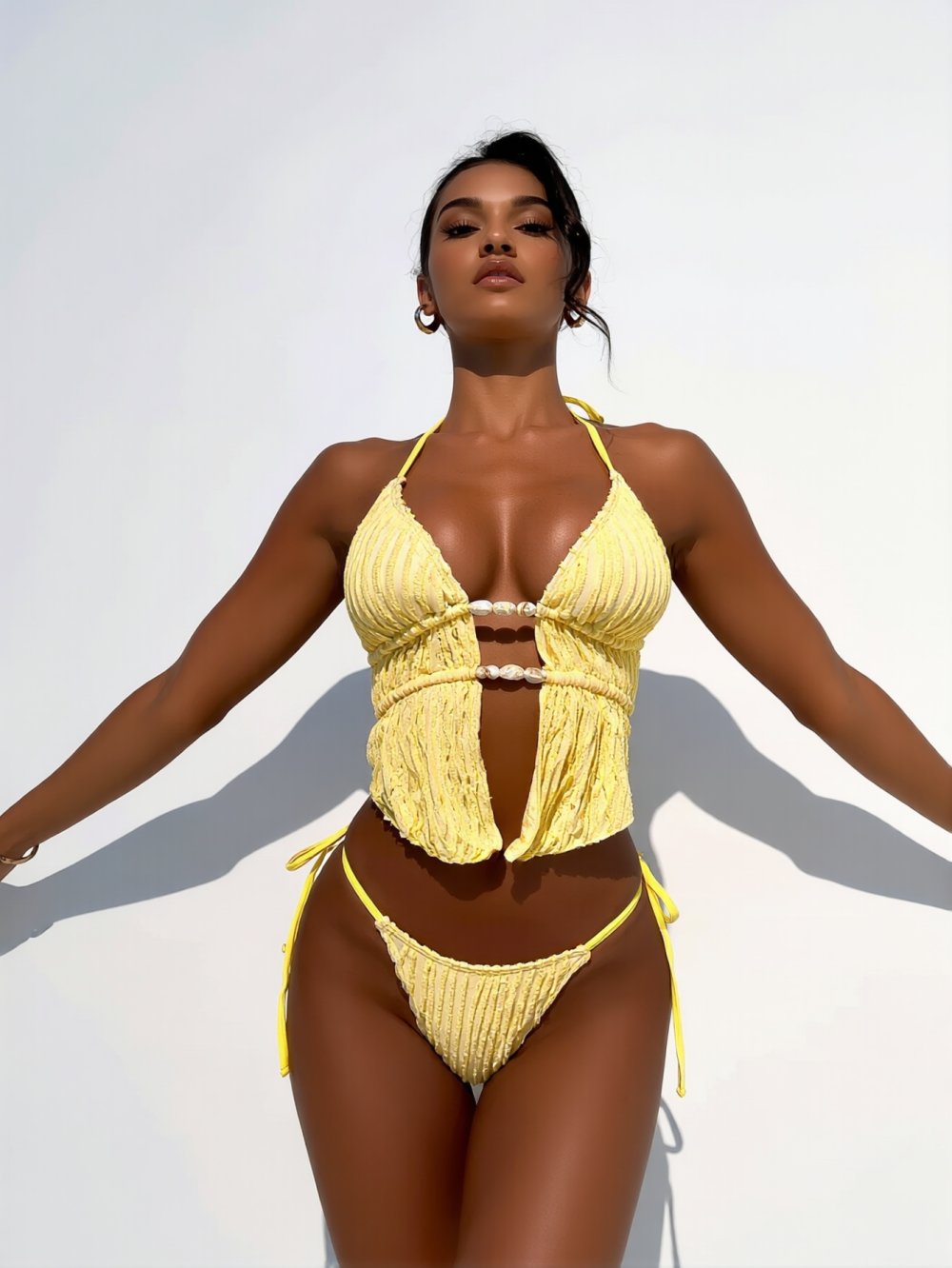 Textured Halter Tie Side Bikini Set