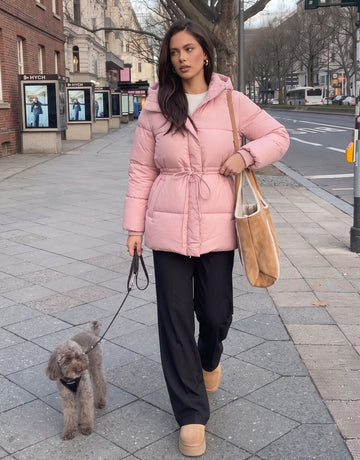 Cinched Waist Hooded Puffer Jacket
