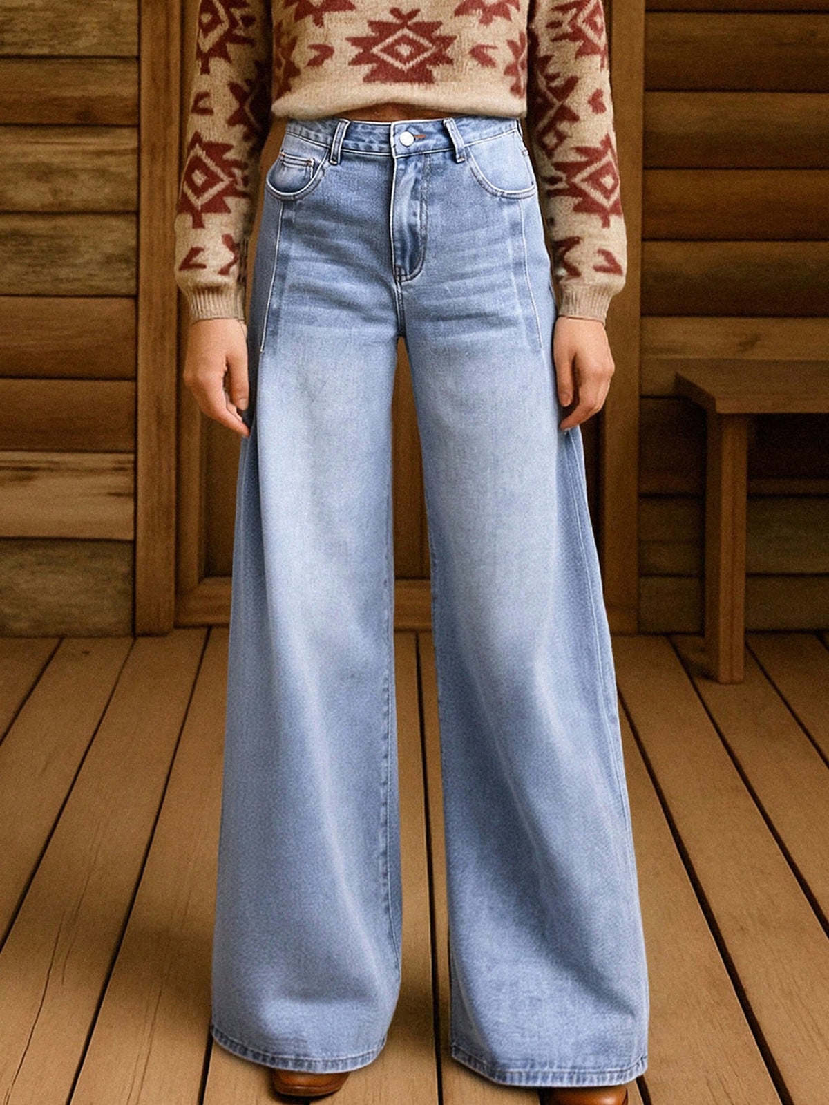 High Rise Seamed Wide Leg Jeans