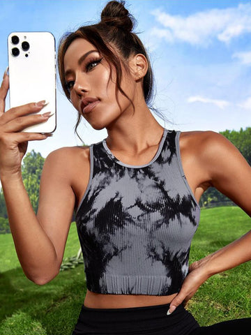 Seamless Tie Dye Ribbed Yoga Tank