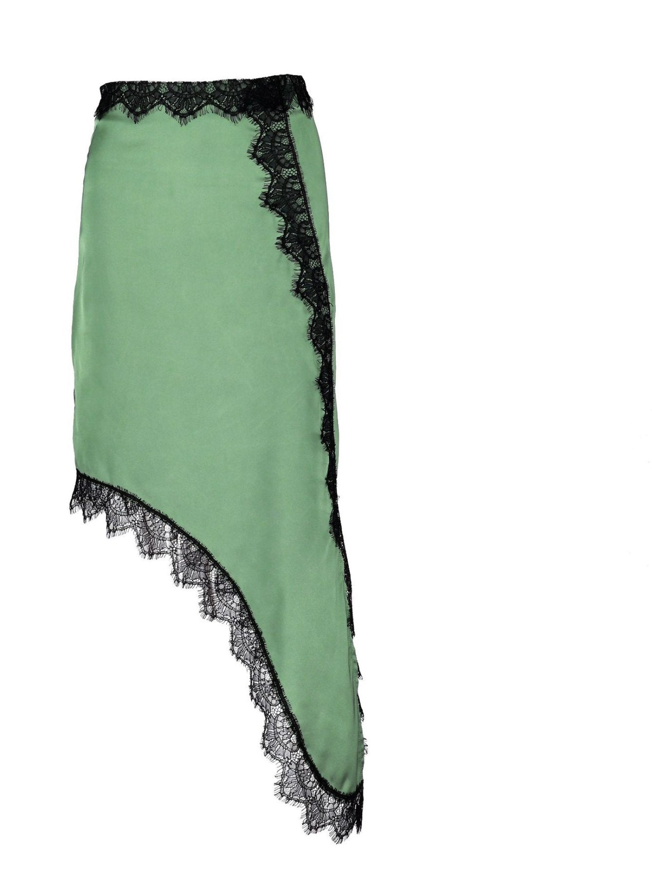 Elegant Lace Trim Satin Midi Skirt