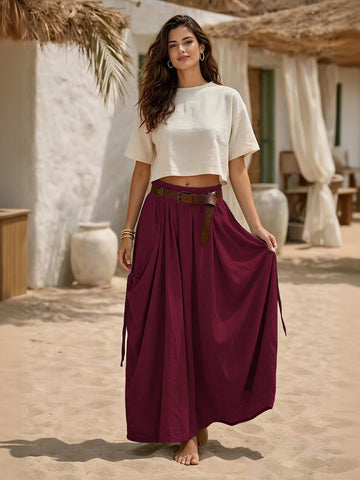 Boho Pleated High Waisted Maxi Skirt