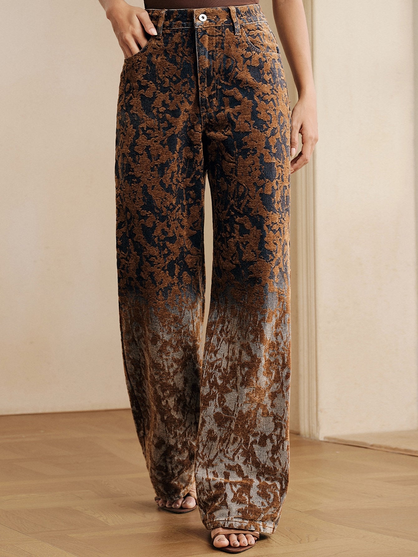 High Waisted Floral Print Jeans