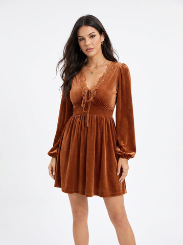 Lace Trim Velvet Mini Dress