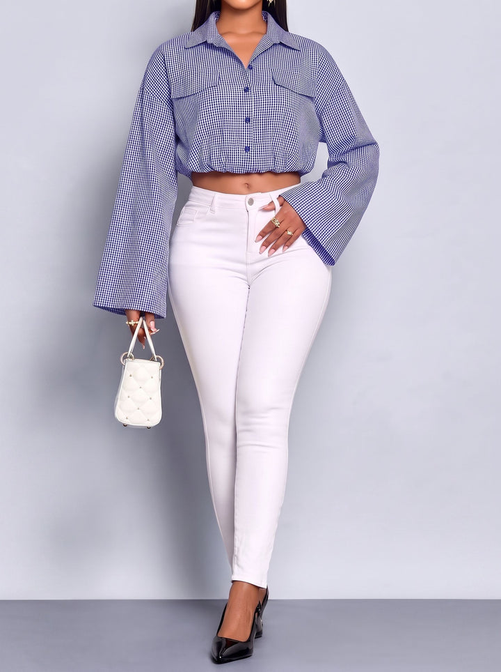 Cropped Gingham Button Up Shirt