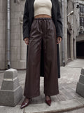 High Waisted Faux Leather Wide Pants