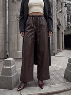 High Waisted Faux Leather Wide Pants