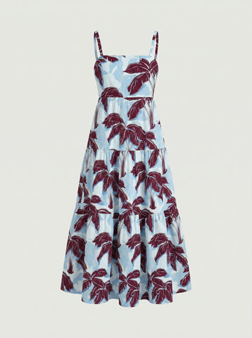FLORA Floral Print Tiered Strap Midi Dress