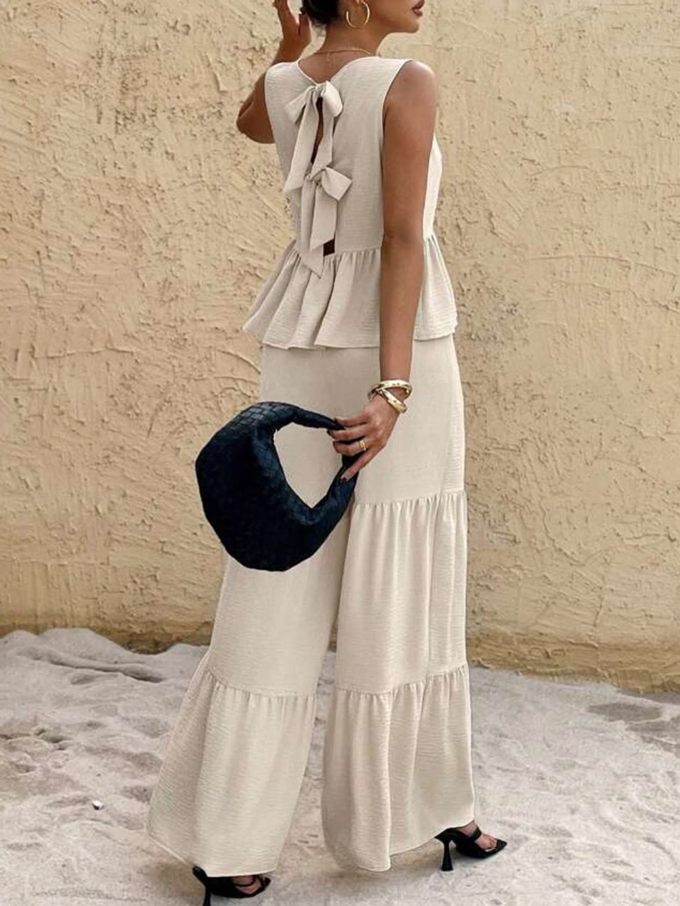 Elegant Peplum Wide Leg Pants Set