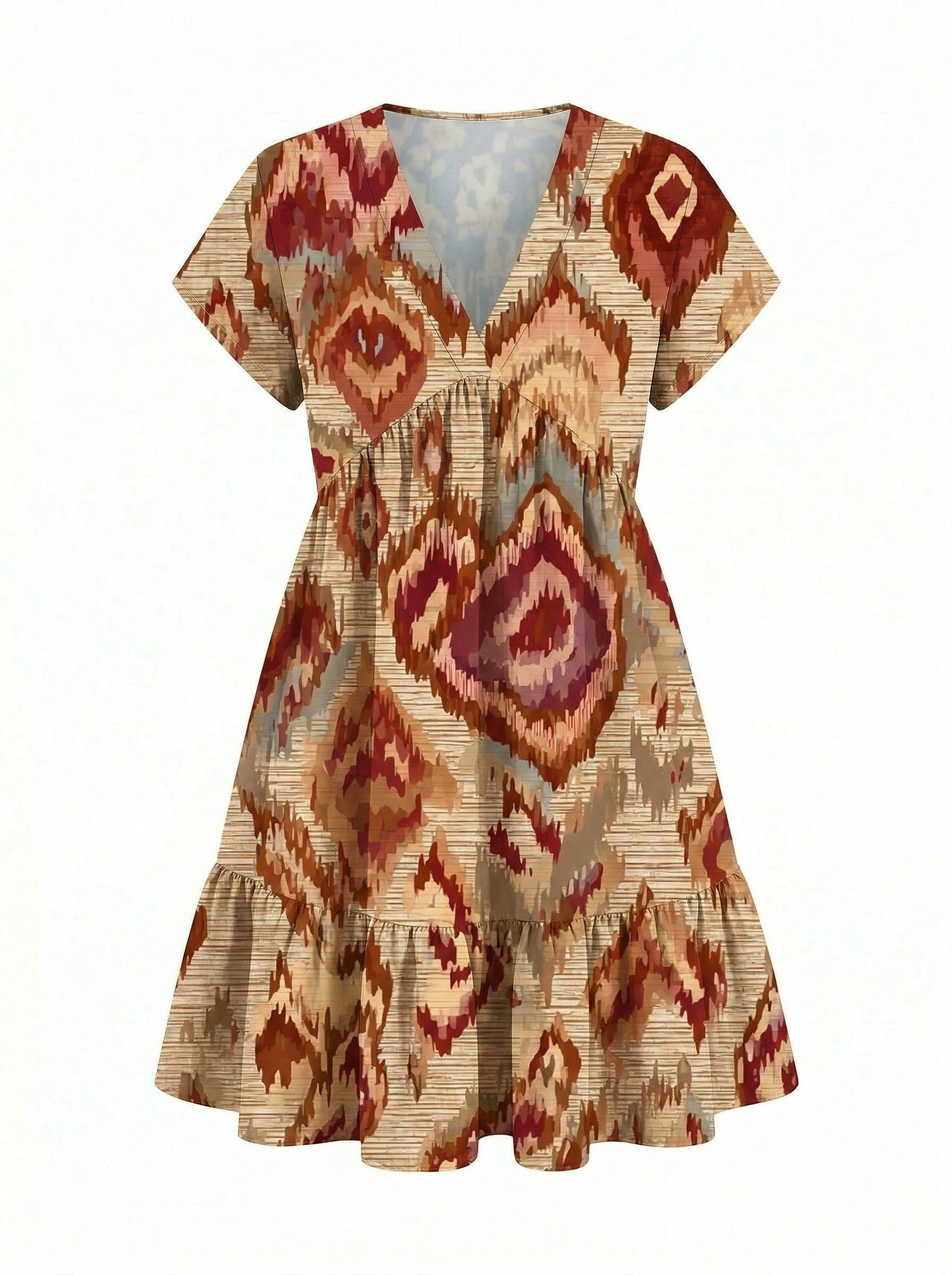 EVA Floral Print V Neck Tiered Babydoll Mini Dress