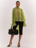 Sheer Flowy Bell Sleeve Blouse