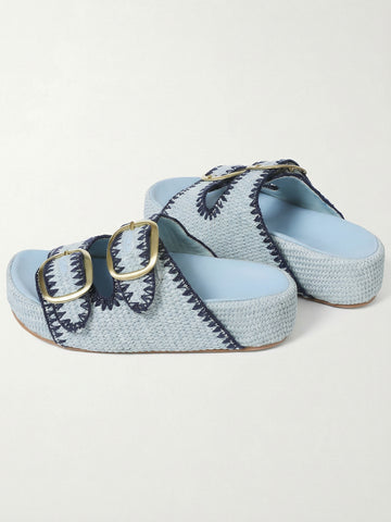 Platform Double-Buckle Stud-Detailed Edgy Slide Sandals-Black