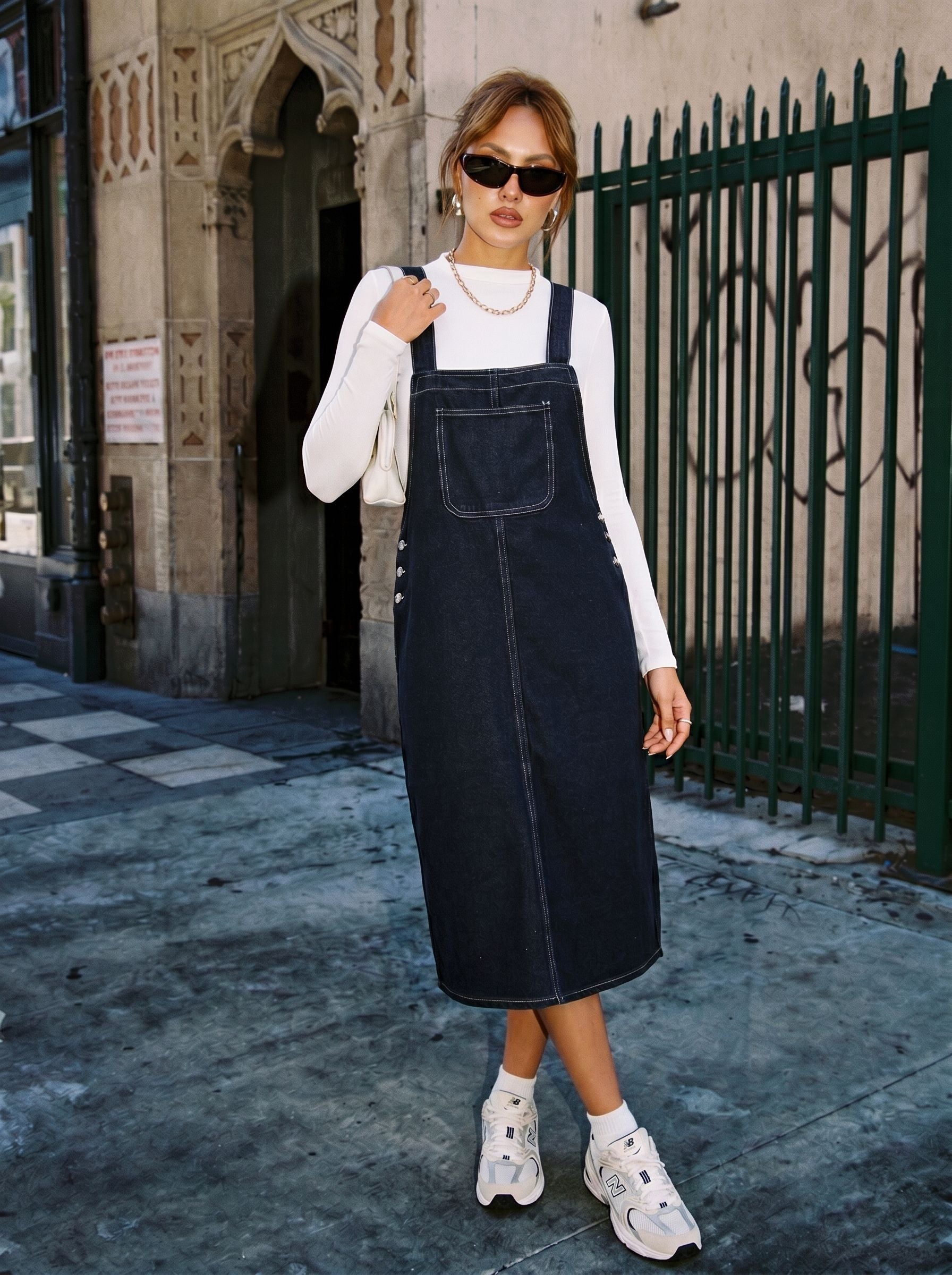 Classic Midi Denim Overall Dress