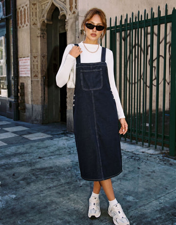 Classic Midi Denim Overall Dress
