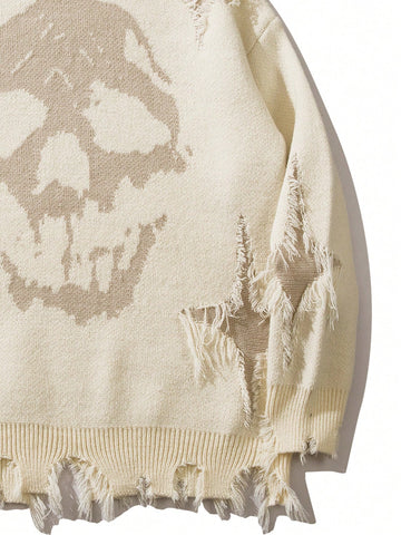 Distressed Grunge Skull Graphic Sweater