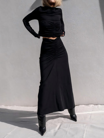 Sexy Ruched Crop Maxi Skirt Set
