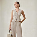 Elegant Lace Vest Wide Leg Pants Set