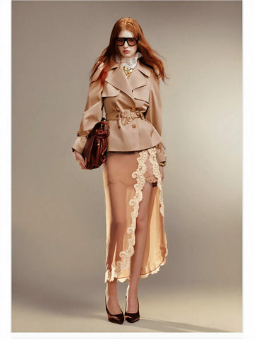 Puff Sleeve Belted Cropped Trench Coat