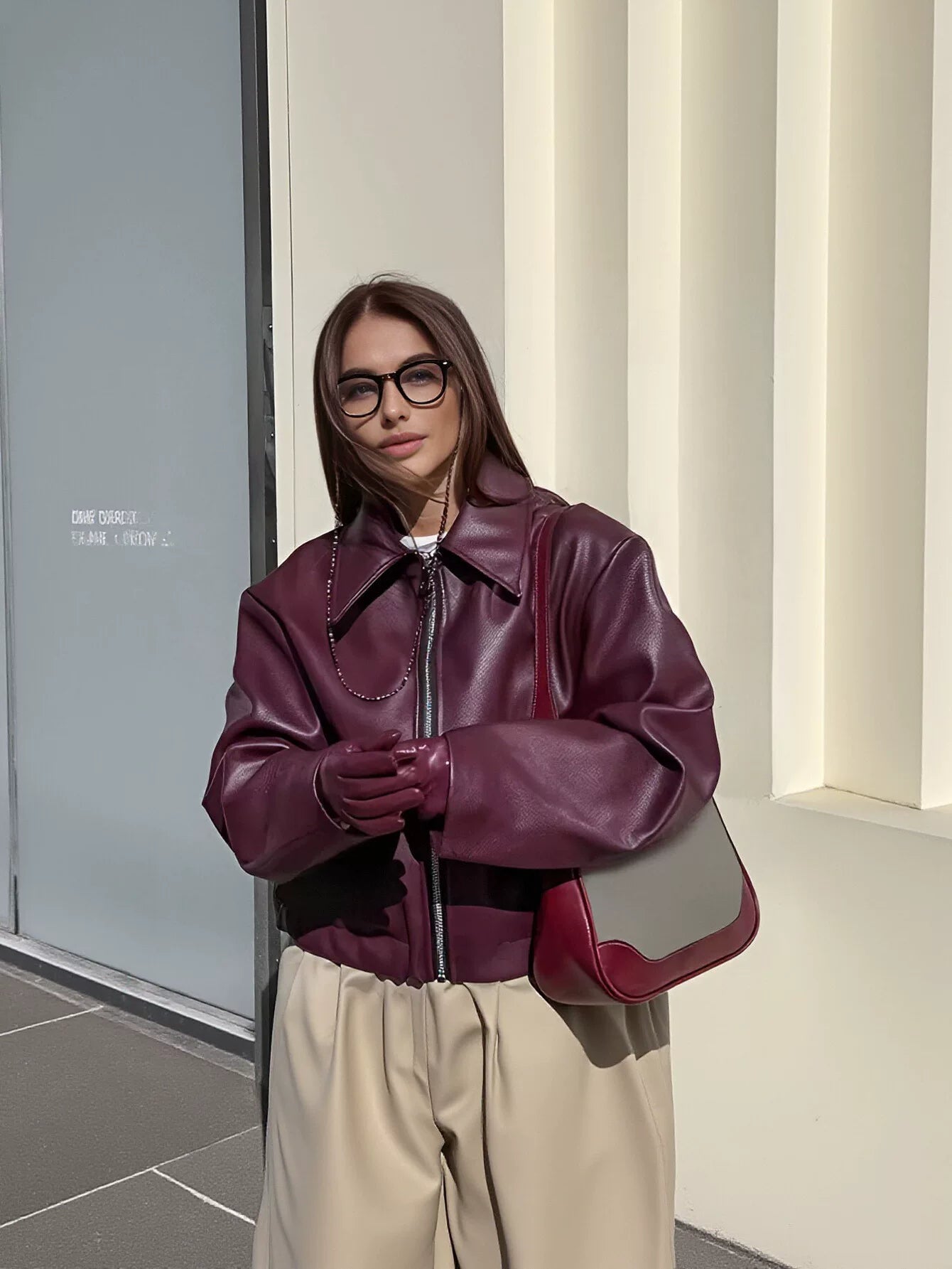 Oversized Zip Up Faux Leather Jacket