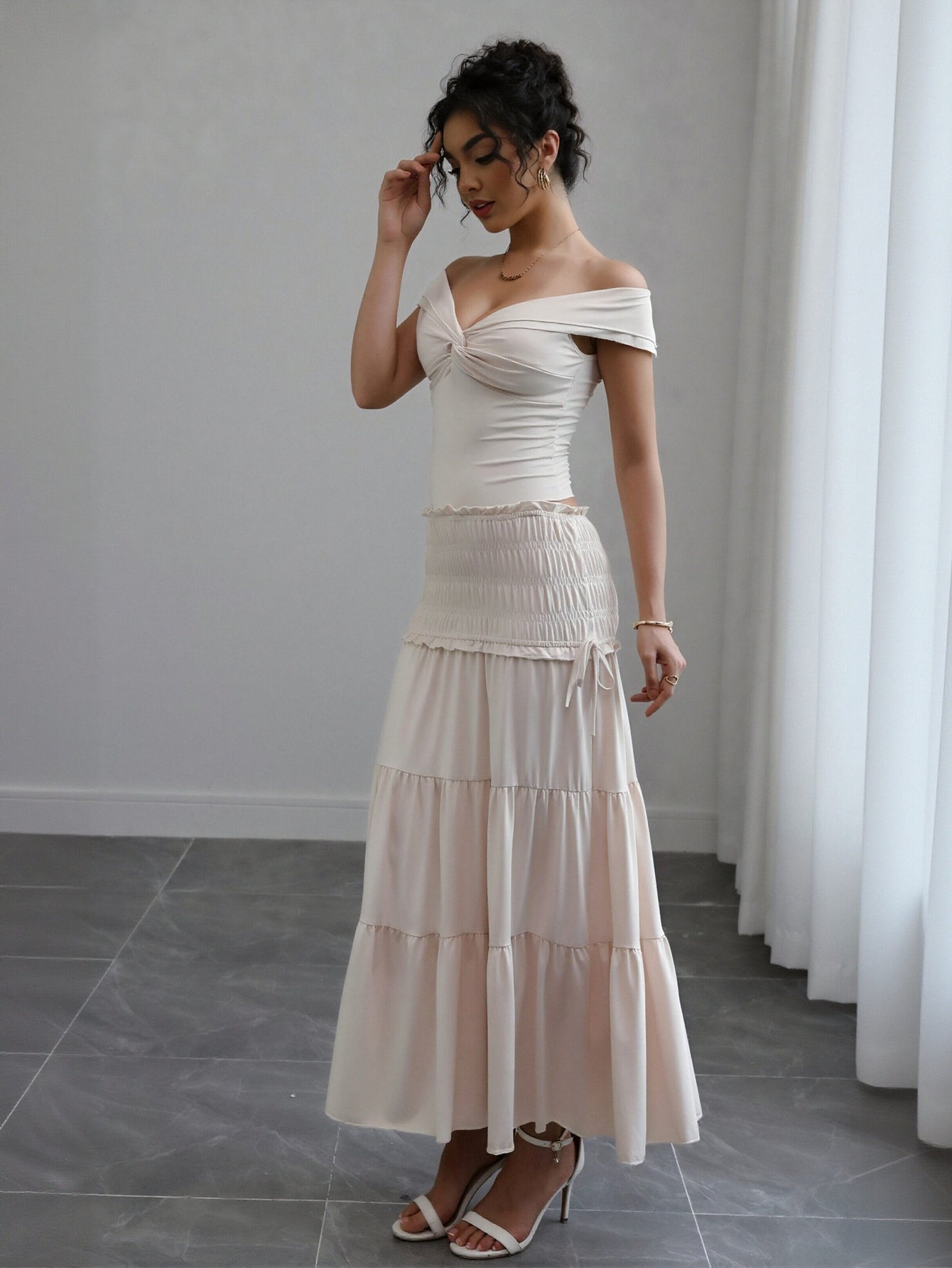Lace Trim High Waist Skirt Set
