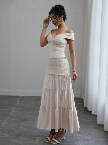 Lace Trim High Waist Skirt Set