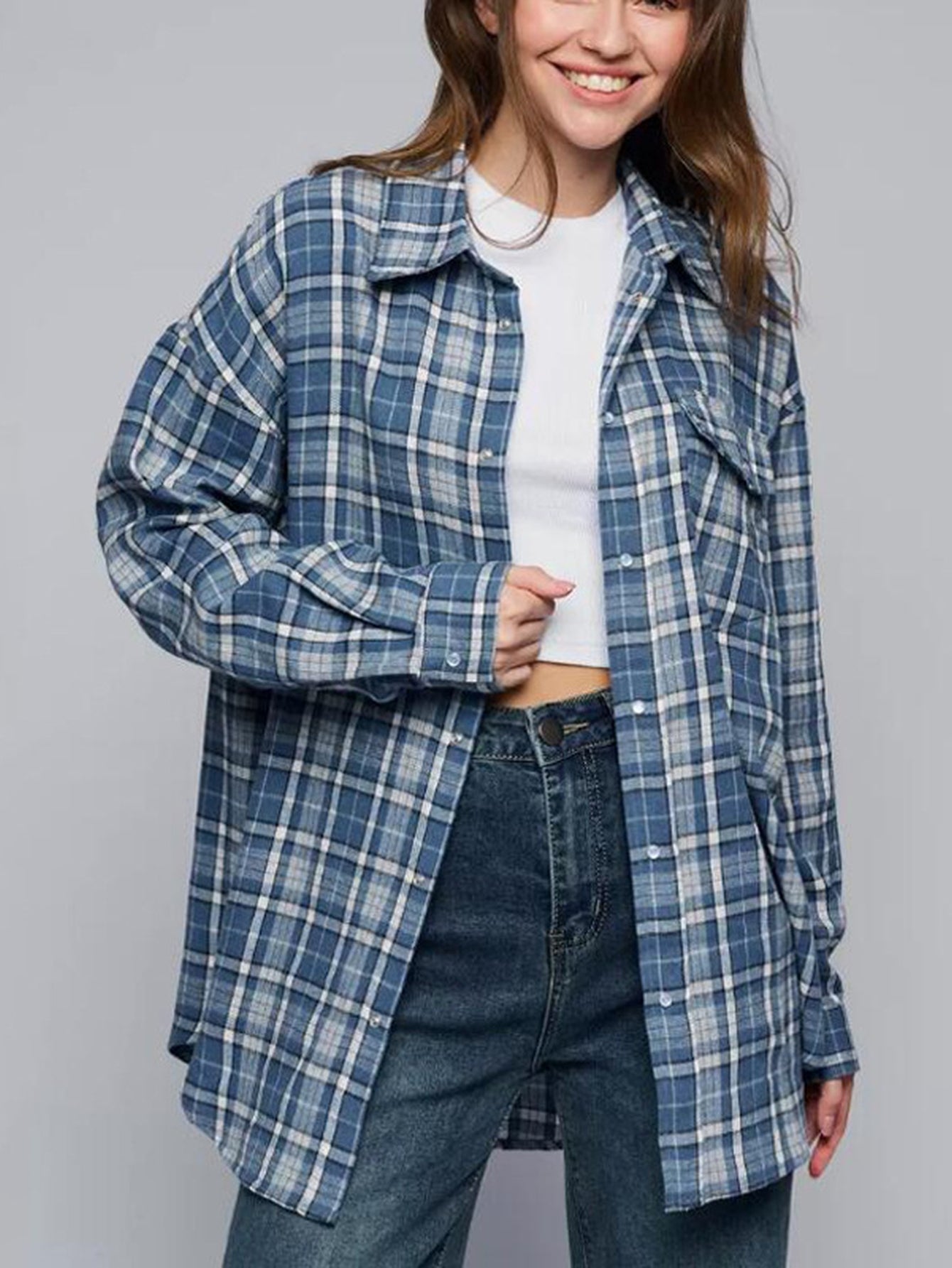Oversized Plaid Button Up Shirt