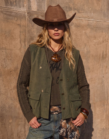 Studded Suede Utility Vest