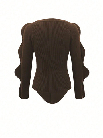 Sculptural Sleeve V Neck Cardigan