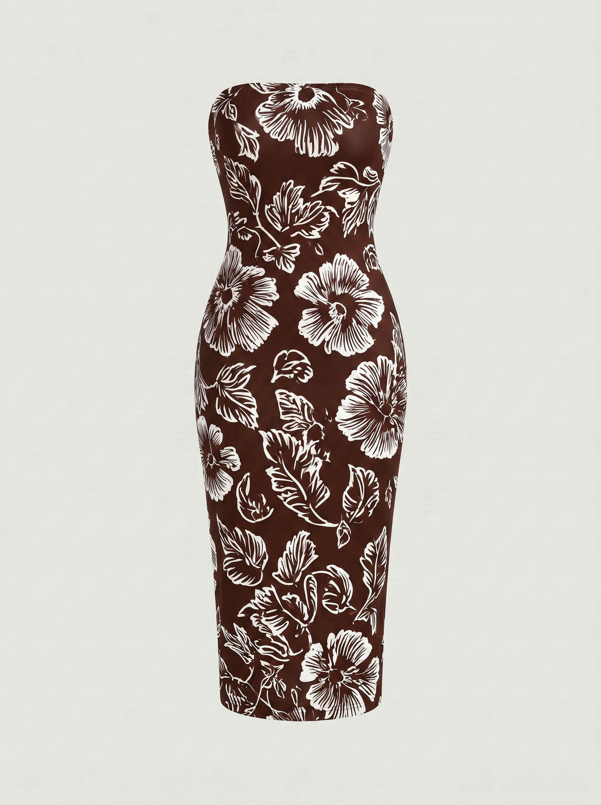 MAIA Tropical Hibiscus Print Strapless Sheath Midi Dress