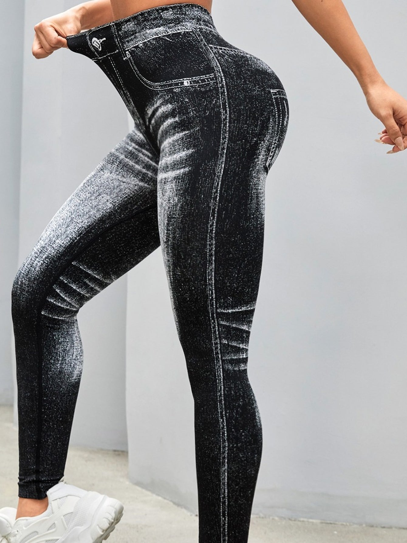 High Waisted Faux Denim Leggings